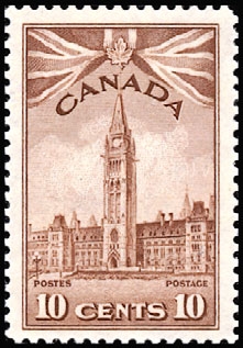 1942 CDN - SG383 10¢ War Issue - Parliament Buildings MNH