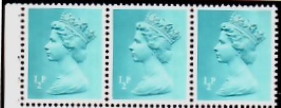 1971 GB - SGX841 (U46) ½p 2B (H) OCP/PVA Bklt Hz Strip (3) MNH