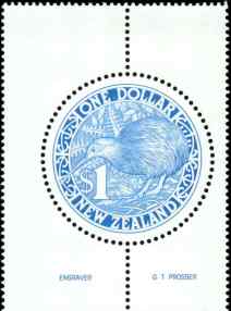 1993 NZ - SG1490c $1.00 Round Blue Kiwi (with Engraver) MNH